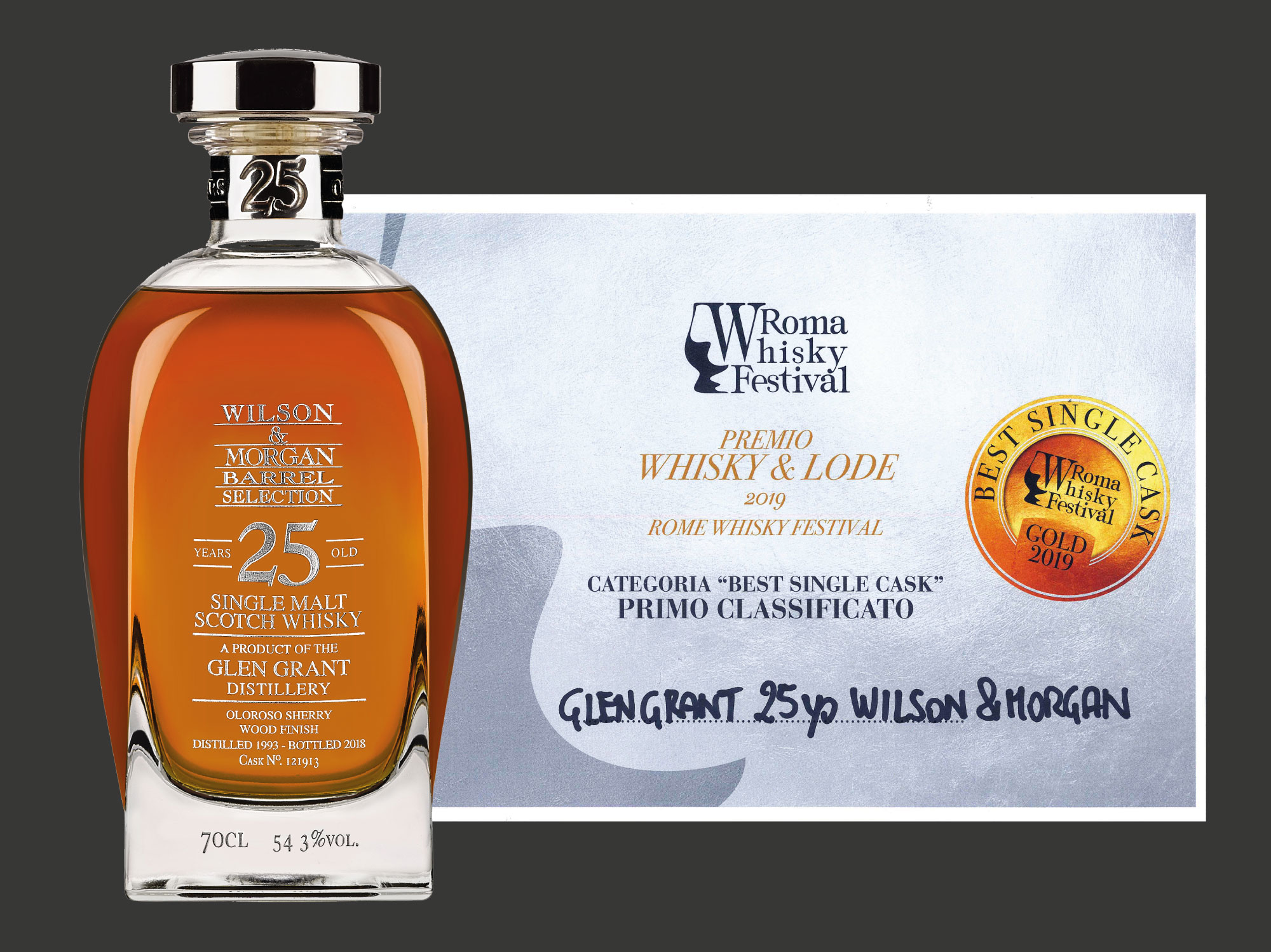 Roma Whisky Festival: medaglia d’oro per il Glen Grant 25yo Wilson & Morgan.
